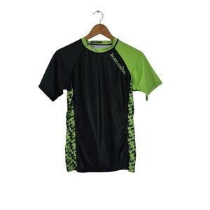 Inverted Gear Mens Rash Guard S Black Green Panda Print Short Sleeve Jiu-Jitsu‎